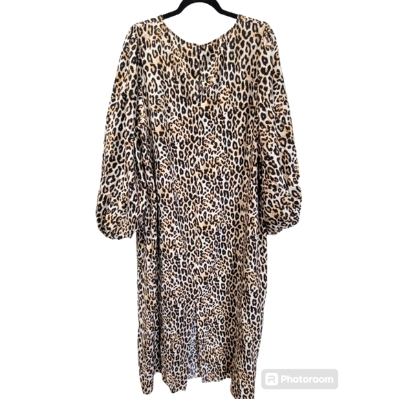 H&M XXL Animal Print 3/4 Balloon Sleeve Back Slit Maxi Dress - Picture 2 of 7